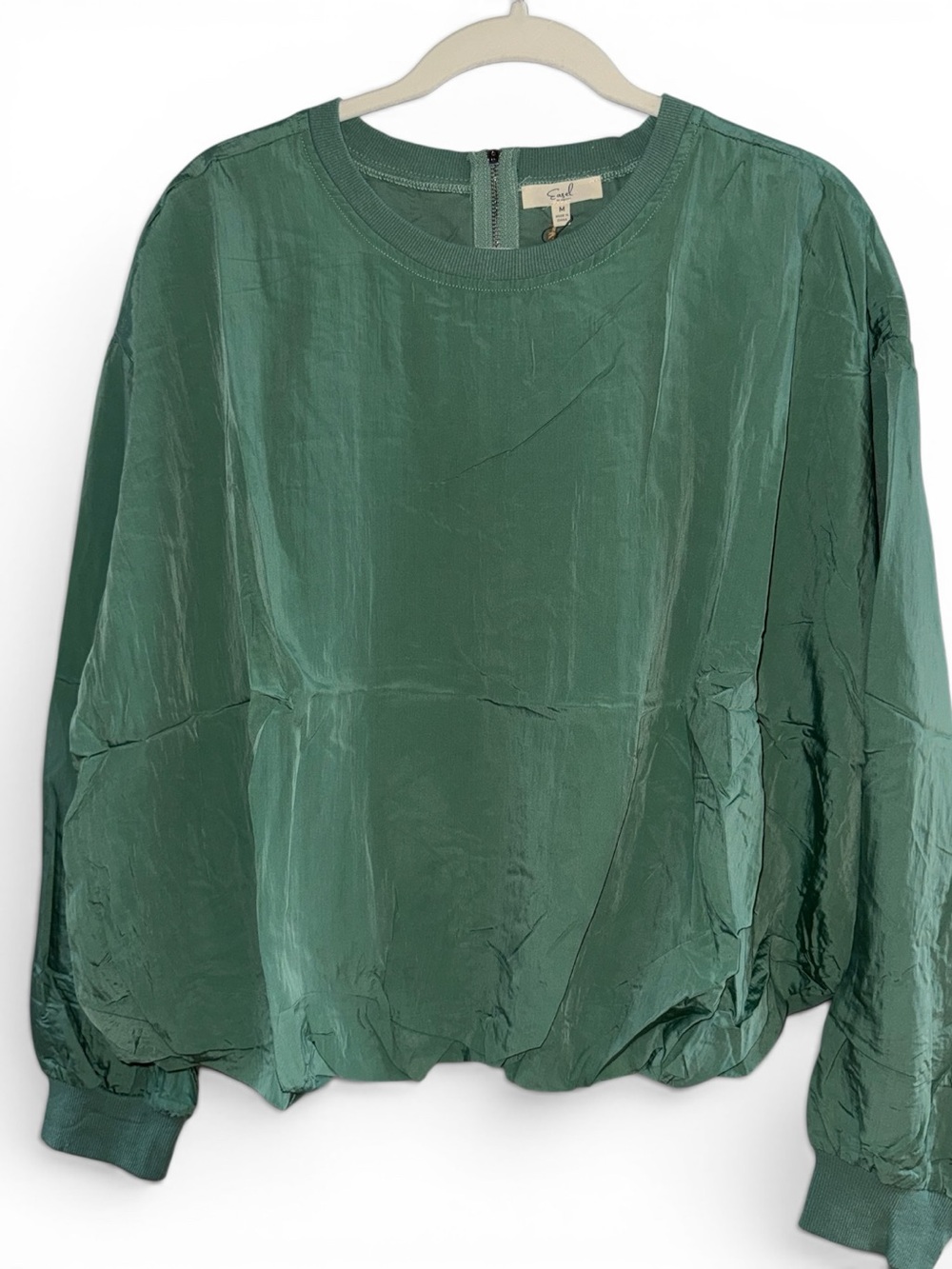 Easel Crewneck Long Sleeve Top - Back Zipper - Elastic  Blouson Waist - M